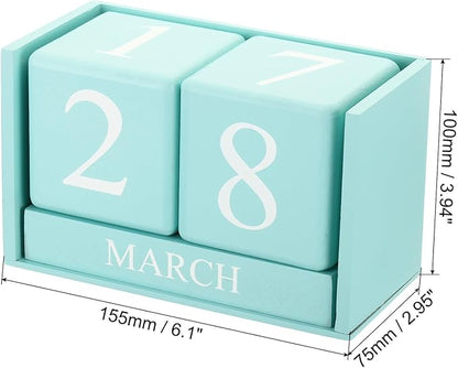 PATIKIL Vintage Wood Block Perpetual Calendar, Reusable Wooden Month Date Display Blocks for Desk Office Home Decoration 6.1", Green