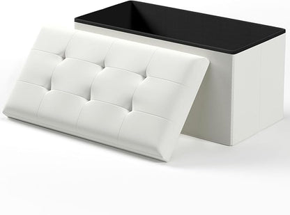 Folding Storage Ottoman Bench, Multi-Functional Ottoman Footrest, End of Bed Bench, Storage Chest for Living Room, Bedroom, Hallway, Entryway, Holds Up to 600 lbs (White, 30 Inches)