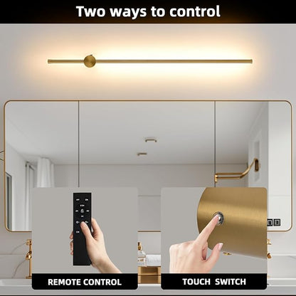 Battery Operated Wall Sconce USB Rechargeable Sconces, 39.3" Brushed Gold Wireless Wall lamp Set of 2, 3000K-6000K & Dimming with Remote Control, LED Wall Lights for Living Room, Bedroom