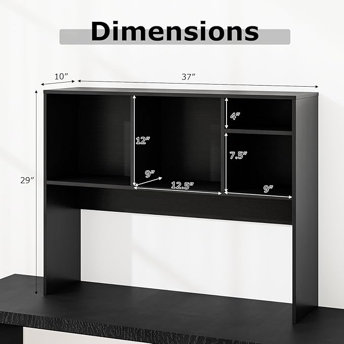 GOFLAME 4 Cubes Desktop Bookshelf, 37” Tabletop Wood Desk Shelf for Computer Monitor, Modern Countertop Desk Display Hutch Storage Organizer Shelf for Home Office, Dorm, Study (Black)