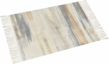 Beige Gray Brown Large Runner Rug 4X6 Ft Living Room Area Rug, Washable Woven Abstract Ombre Art Throw Carpet with Tassel, Non-Shedding Vintage Minimalist Gradient Aesthetic Bedroom Office Carpets