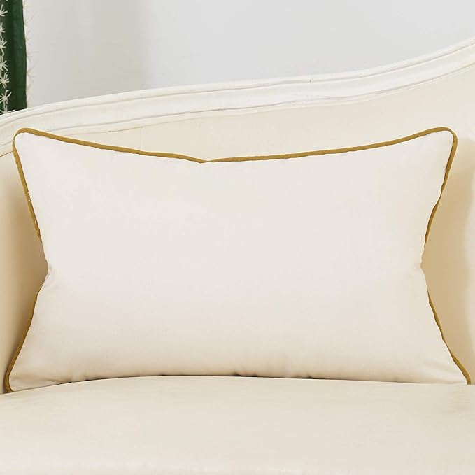 Avigers 12 x 20 Inch White Gold Striped Geometric Lines Embroidery Velvet Cushion Case Luxury Modern Lumbar Throw Pillow Cover Decorative Pillow for Couch Living Room Bedroom Car 30 x 50cm