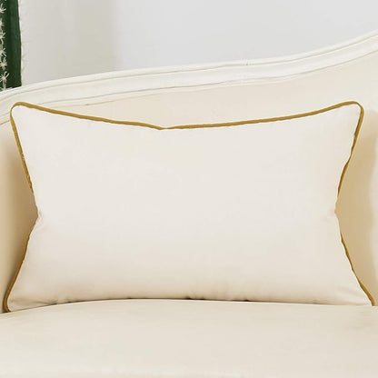Avigers 12 x 20 Inch White Gold Striped Geometric Lines Embroidery Velvet Cushion Case Luxury Modern Lumbar Throw Pillow Cover Decorative Pillow for Couch Living Room Bedroom Car 30 x 50cm