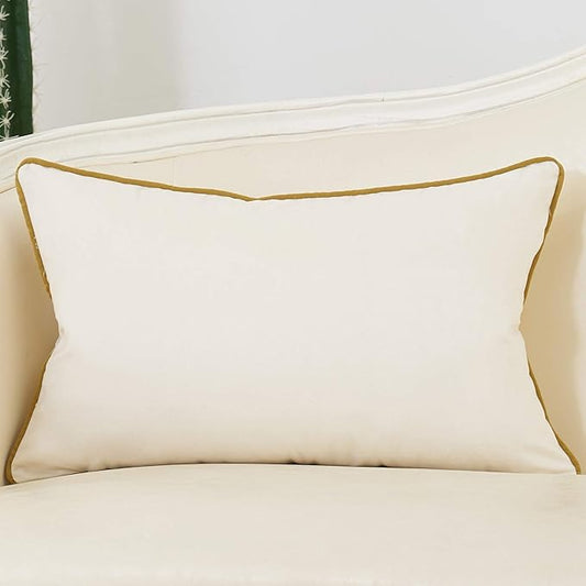 Avigers 12 x 20 Inch White Gold Striped Geometric Lines Embroidery Velvet Cushion Case Luxury Modern Lumbar Throw Pillow Cover Decorative Pillow for Couch Living Room Bedroom Car 30 x 50cm