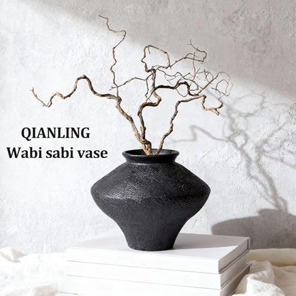 Wabi Sabi Vintage Black Vase, 6.1" Tall Wabi Sabi Decor Rustic Farmhouse Pottery Vase for Centerpiece, Textured Pottery Flower Vases for Home Decorative, Table, Living Room, Bedroom, Bathroom, Kitchen