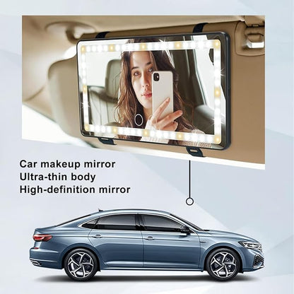LED Car Sun Visor Vanity Mirror, Dimmable Rechargeable Vehicle Touch Screen Cosmetic Mirror with 3 Light Modes & 60LEDs, Auto Interior Rear View Makeup Accessories, Universal Fit (Black)