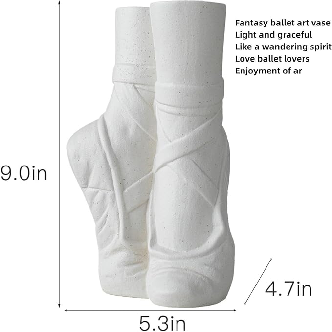 Ballet Shoe Modern Ceramic Vase, Nordic Art Ins Style Decorative Ceramic Aesthetic Foot Flower Vase for Home Living Room Table Bookshelf Decor (Matte White W 6" X H 9")