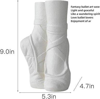 Ballet Shoe Modern Ceramic Vase, Nordic Art Ins Style Decorative Ceramic Aesthetic Foot Flower Vase for Home Living Room Table Bookshelf Decor (Matte White W 6" X H 9")