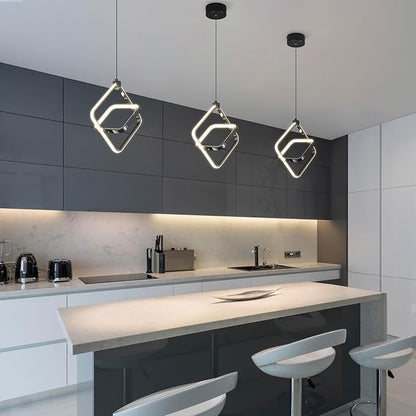 Modern LED Pendant Lights Plated Black Rectangular Pendant Light Fixtures 4000K 20W Dimmable Pendant Lighting for Dining Room Kitchen Island Bedroom Living Room Foyer（1-Pack）