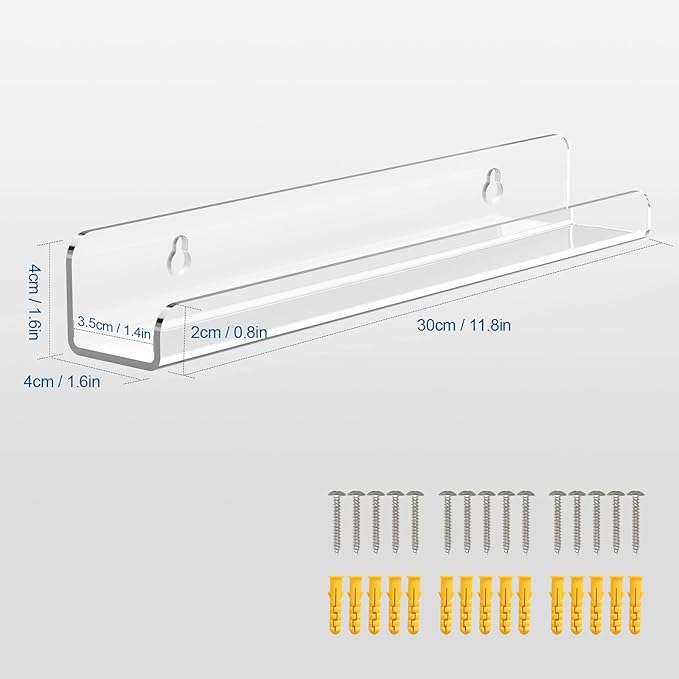 Meaocer Vinyl Record Shelf Wall Mount, 12 Pack 12 inch Clear Acrylic Album Record Holder Display, Kids Bookshelf, Floating Wall Shelves for Bathroom, Bedroom, Living Room, Kitchen