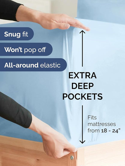 Extra Deep King Sheet Set - 6 Piece Breathable & Cooling Sheets - Hotel Luxury Bed Sheets Set - Easy & Secure Fit - Soft, Wrinkle Free & Comfy Sheets Set - Light Blue Sheet Set with Extra Deep Pockets