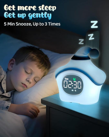 Star Alarm Clock with Night Light for Kids with Sleep Training and Sound Machine, Rechargeable Silicone Lamp OK to Wake Clock, Cute Animal Tabletop Lamp, Perfect Sleep Companion for Boys Girls, Blue