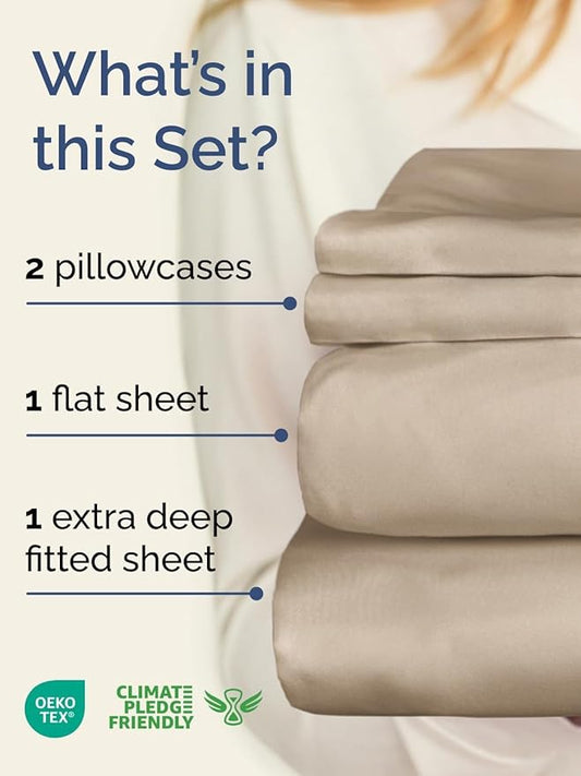 Extra Deep Twin Sheet Set - 4 Piece Breathable and Cooling Sheets - Hotel Luxury Bed Sheets Set - Easy & Secure Fit - Soft, Wrinkle Free and Comfy Sheets Set - Cream Sheet Set with Extra Deep Pockets