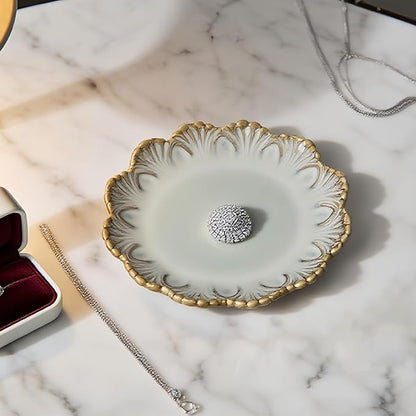 Ceramic Jewelry Dish, Decorative Tray for Rings Earrings Necklaces Bracelet Watch Keys, 4.50" Trinket Tray as Gifts for Women (Reactive Shell)