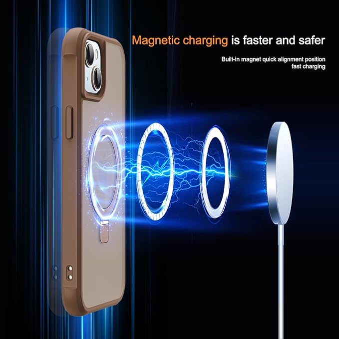 Compatible with iPhone 15 Plus Case with Invisible Magnetic O-Ring Stand Military-Grade Translucent Case for iPhone 15 Plus 6.7" [Compatible with Mag-Safe][Great Grip Feeling],Desert Brown