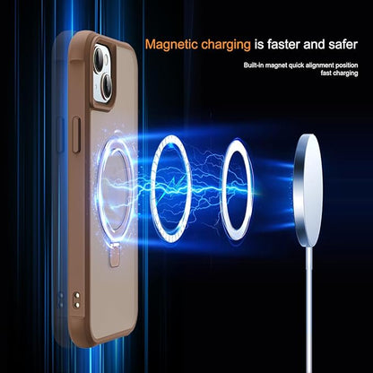 Compatible with iPhone 15 Plus Case with Invisible Magnetic O-Ring Stand Military-Grade Translucent Case for iPhone 15 Plus 6.7" [Compatible with Mag-Safe][Great Grip Feeling],Desert Brown