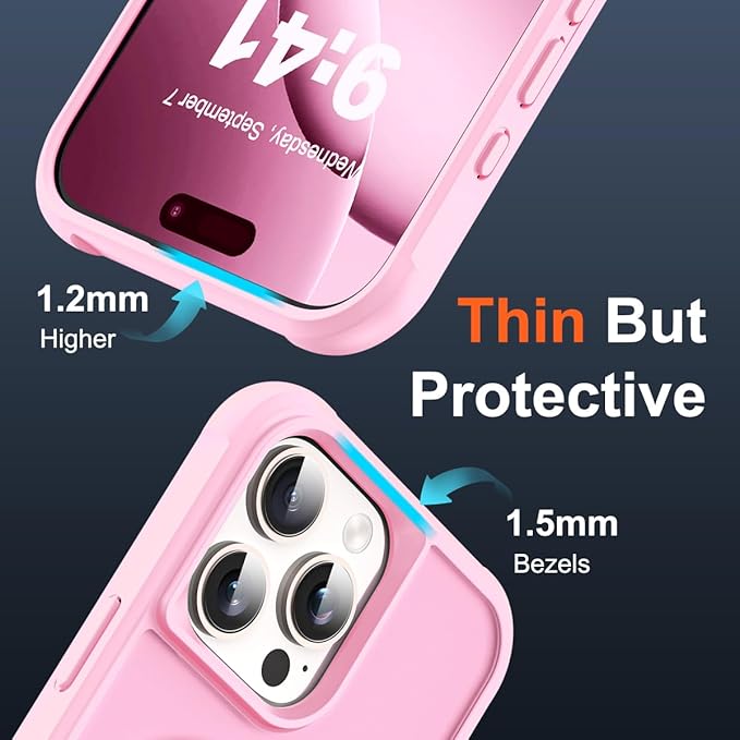 Compatible with iPhone 16 Pro Case with Invisible Magnetic O-Ring Stand Military-Grade Translucent Case for iPhone 16 Pro 6.3" [Compatible with Mag-Safe][Great Grip Feeling], Pink