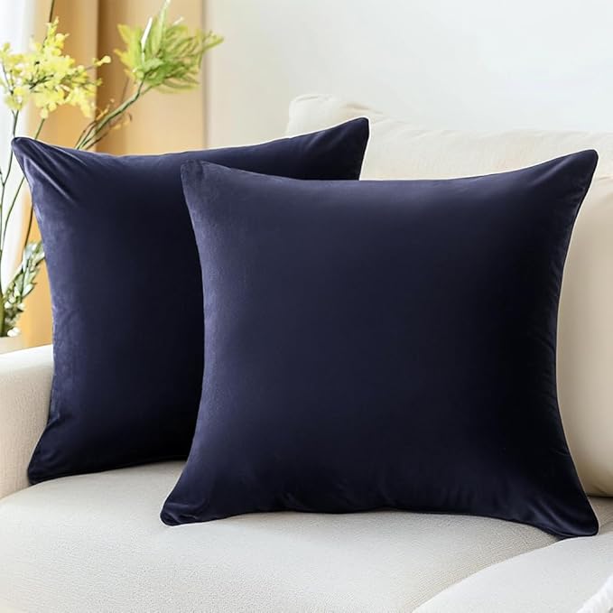 QUORGVES Navy Blue Velvet Pillow Covers 18x18 Inch Set of 2, Soft Solid Decorative Square Throw Pillow Covers, Decor Cushion Covers for Bed Sofa Couch Bedroom Living Room - Dark Blue