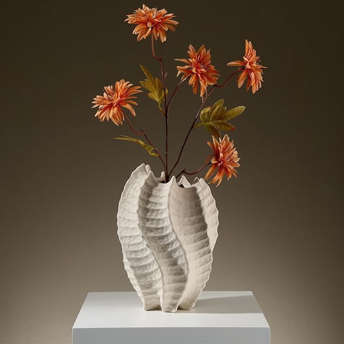 BUICCE Ceramic Coastal Vase for Flowers, Large Off White Decorative Piece, Modern Styling for Home or Office