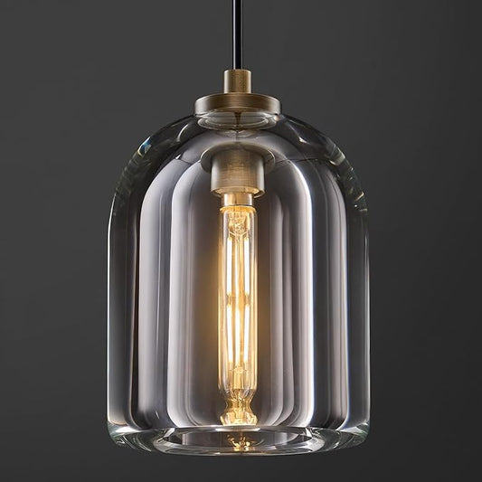 Crystal Aged Brass Pendant Light: 5.1" Dimmable Antique Copper Hanging Pendant Light Fixtures over Kitchen Island - Modern Luxury Cylinder Pendant Lighting for Bedroom Bathroom 3000k E12 Bulb Included