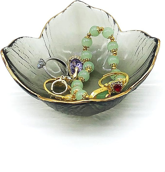 Small Ring Dish, Flower Jewelry Dish Tray, Vanity Glass Jewelry Tray, Room Nightstand Decor Jewelry Bowl, Wedding Engagement Ring Holder for Women, Bathroom Ring Bowl Trinket Dish, Gift