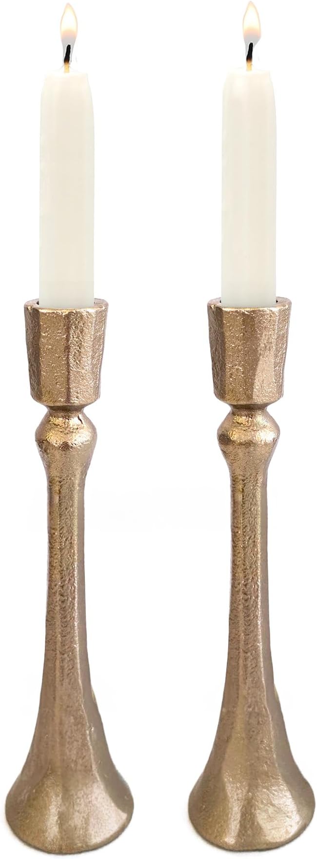Yair Emanuel Tapered Shabbat Candle Holders Pair – Rustic Sculpted Design in Brass or Silver Finish Judaica Gift for Weddings, Shabbat and Holidays (Ancient Brass, 8.3 Inch)