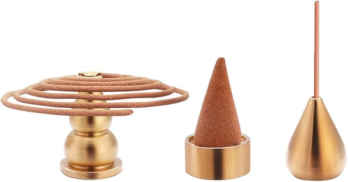 Miupoo Incense Holder, Coil Incense Burner, Incense Cone Burner, Incense Sticks Burner, 3 Styles Brass,6 Pieces