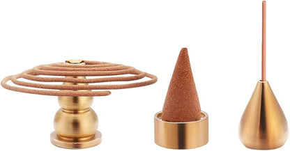 Miupoo Incense Holder, Coil Incense Burner, Incense Cone Burner, Incense Sticks Burner, 3 Styles Brass,6 Pieces