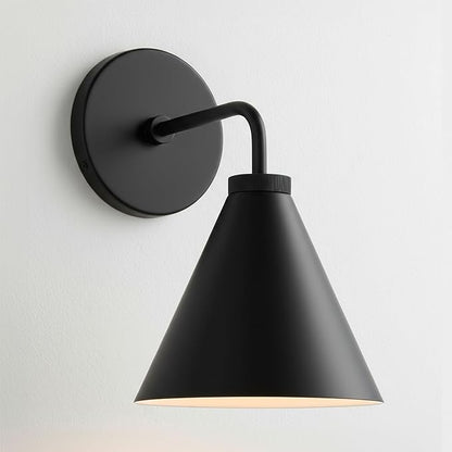 Retro Industrial Metal Cone Sconce Light - Vintage Inspired Modern Black Wall Sconce with Metal Shade, Wall Mount Lighting for Bedroom, Hallway, Living Room (10.5“W x 10.5" L x 12.5" H Black)