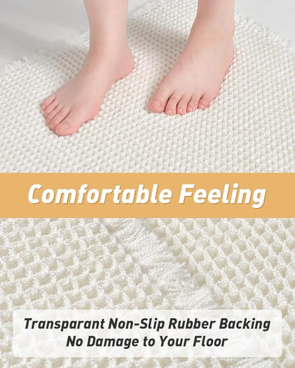 AMOAMI Upgraded Waffle Bath Mat, Super Absorbent Non Slip Bath Mats for Bathroom Floor, Machine Washable Bathroom Boho Rugs with Tassels, Rubber Backed Bathroom Mats, Ultra Soft, 20" x 32"
