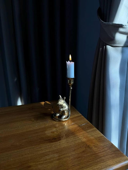 Vintage Brass Mouse Candleholder, Bookshelf Decor Antique Patina Taper Candle Holder mice Home Decor Gift, Reading Lover Gift