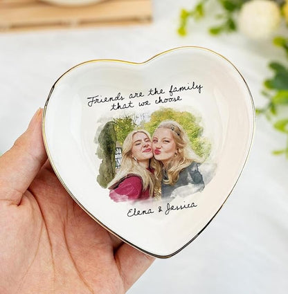 Chillever Personalized Besties Photo Ring Dish, Custom Jewelry Dish Gift for Besties, Soul Sister Trinket Gift for Long Distance Friendship Women BFF Christmas Birthday Wedding Gifts DS4