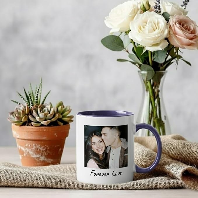 Custom Photo Coffee Mug, Personalized Forever Love Design Ceramic Cup for Anniversary Boyfriend Girlfriend Dishwasher Safe, 11oz (Purple)