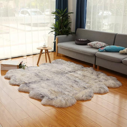 HUAHOO Premium Genuine Sheepskin Rug White Gray Real Australia Sheepskin Natural Lambskin Fur Area Rug Seat Covers for Kids Bedroom Sofa Chair Cover Pets Dogs Mat Eight Pelt / 6.2' x 7' Wolf Tip