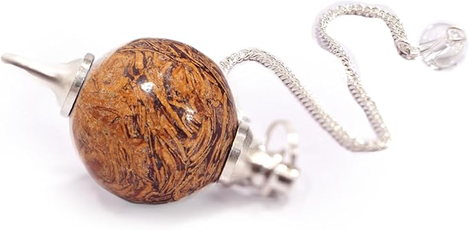 L PEDRA & CRYSTAL Crystal Ball Pendulum – Polished Gemstone Sphere with Chain for Dowsing, Divination, or Decor | Ball-Shaped Crystal Pendant for Energy Work & Display (Calligraphy Agate Pendulum)