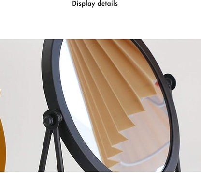 Iron Tabletop Makeup Mirror, Round Swivel Desktop Stand Mirror, 360°Rotation One-Sided Dressing Table Mirror (Black)