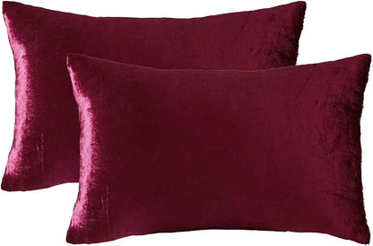 GIGIZAZA Burgundy Velvet Pillow Covers: Pack of 2 Lumbar Throw Pillows Soft Solid Covers - Decorative 12x20 Couch Small Cushion Covers Used for Chrismas Room Decor,Living Room,Bedroom