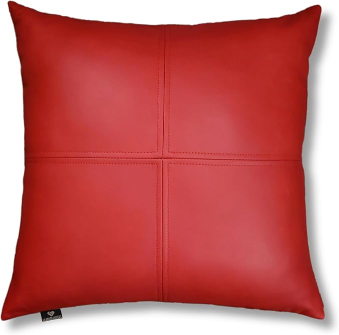 LL LEATHER LOVERS Lambskin Leather Pillow Cover, Hand Panel Stitched Leather Decorative Throw Pillow Covers for Couch Sofa Bed Living Room Garden (20x20 Inches, Cherry Red Pack of 1)