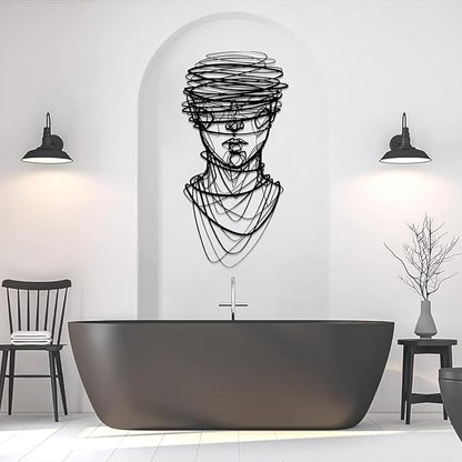 vinwipe Abstract Face Metal Wall Art, Metal Abstract Line Wall Decor, Minimalist Line Wall Hanging, Modern Geometric Wall Art for Bathroom (Silver, 30"x15"/76x38cm)