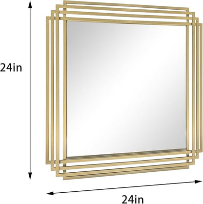 Gold Square Mirrors, 24"x24" Geometric Art Deco Mirror with Metal Frame, Bathroom Vanity Mirrors for Over Sink, Modern Elegant Wall Mirrors for Living Room Bedroom Entryway Fireplace