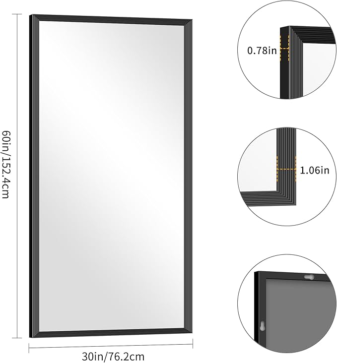 Black Bathroom Mirror 60 x 30 Inch Rectangle Wave Beveled Frame for Wall Bathroom Vanity Mirror for Over Sink, Tempered Glass,for Entryway Hangs, Bathroom Living Room Horizontal or Vertical