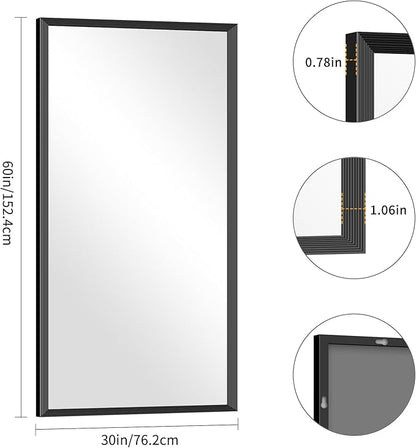 Black Bathroom Mirror 60 x 30 Inch Rectangle Wave Beveled Frame for Wall Bathroom Vanity Mirror for Over Sink, Tempered Glass,for Entryway Hangs, Bathroom Living Room Horizontal or Vertical