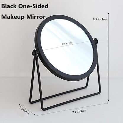 Geschaft Black Tabletop Single Sided Makeup Mirror, 360° Rotation Metal One-Sided Dressing Table Mirror, Round Swivel Desktop Stand Mirror (Black - Round), 7.1(L) x 2(W) x 8.5 (H)