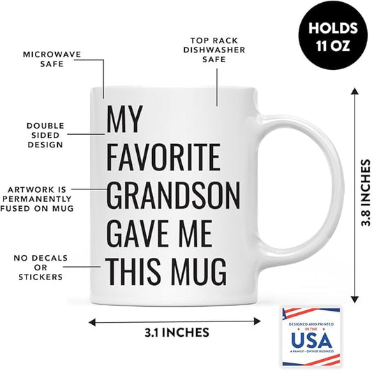 Andaz Press 11oz. Funny Coffee Mug Gag Gift, My Favorite Grandson Gave Me This Mug, 1-Pack, Grandpa Grandma Birthday Christmas Sarcastic Humor Granddad Favorite Grandchild Grandpa Mugs