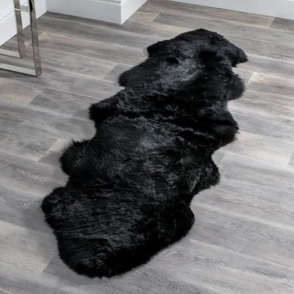 HUAHOO Premium Genuine Sheepskin Rug Black Real Australia Sheepskin Natural Luxury Fluffy Lambskin Fur Area Rug Seat Covers for Kids Bedroom Sofa Chair Cover Pets Dogs Mat Double Pelt/2' x 6' Black