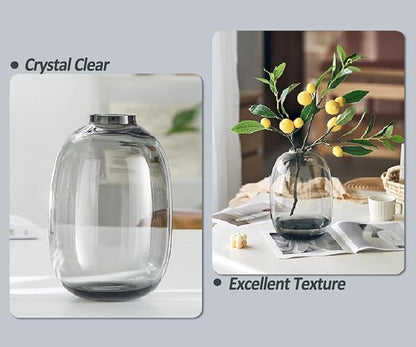 GeLive Smoked Glass Vase, Primary Colored Glass Vase, Clear Tabletop Vase, Flower Arrangement for Long Stem Branch Artificial Plant Home Indoor Centerpiece Decoration (Smoky Gray)