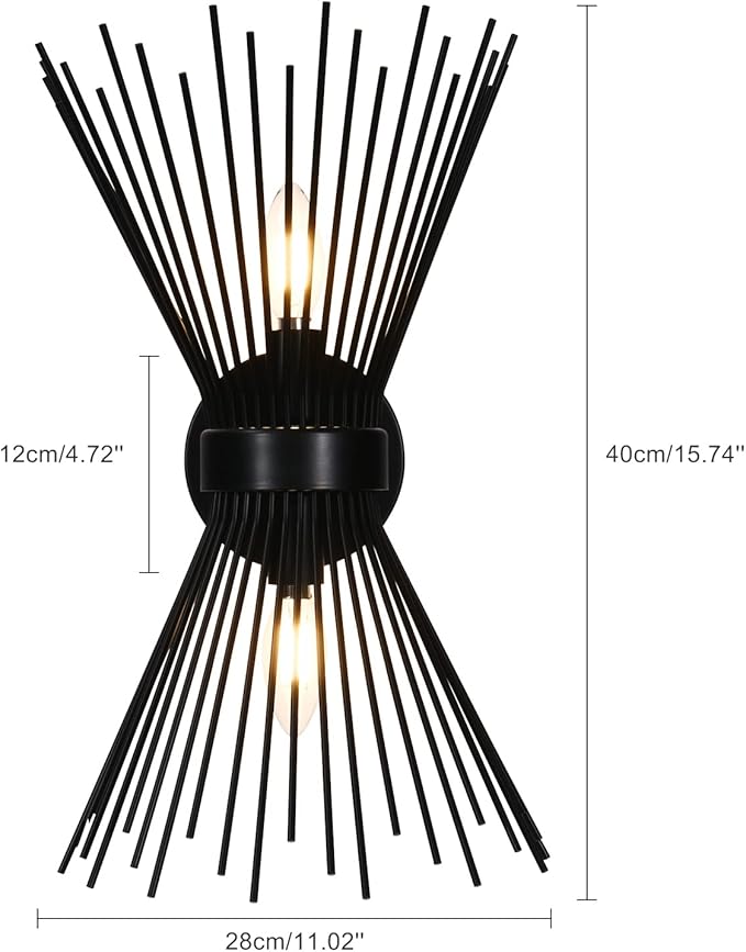 EDISLIVE 2-Bulb Bathroom Vanity Light Mid-Century Modern Starburst Wall Sconce Lamp 11 x 4.7 x 15.8in Wall Light for Hallway Bedroom Bathroom Black