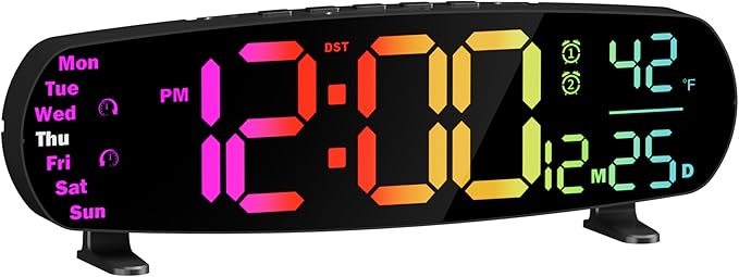 13.7" Digital Wall Clock Desk Clocks with Temperature, 11 RGB Colors, Night Lights, Alarms, Auto Dimming, Timer, DST, Remote Control, Digital Clock for Classroom Livingroom Gym Gaming, Gift for Senior