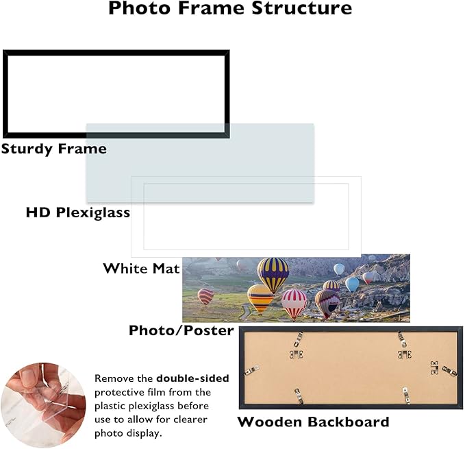 9x27 Picture Frame Set of 2 with 8x24 Mat, Display Photo 8x24 with Mat or 9 x 27 Without Mat, Wall Hanging Large 9 by 27 Poster Frame with Plexiglass, 2 Pack, Black