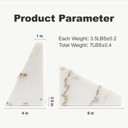 Marble Book Ends White, Heavy Duty Book Ends for Shelves, Decorative Natural Book Stopper，Unique Decorative Bookend for Home Shelves Calacatta Natural Marble Bookend, Set of 2